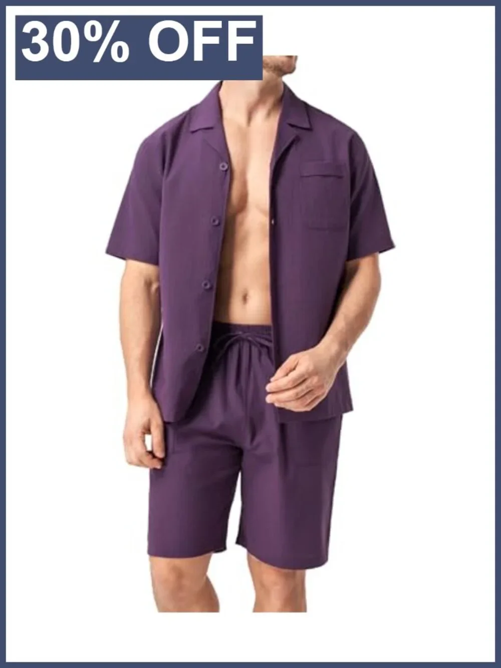 Men's Cotton Pajama Set Short Sleeve Shirt & Shorts Sleep Lounge
